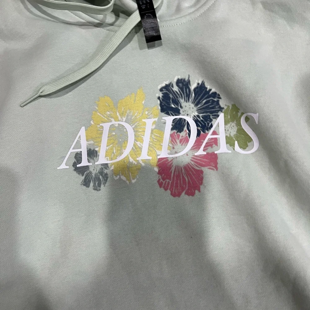 Adidas Light Green with Flower Logo Hoodie Size Small NWOT - Picture 2 of 4